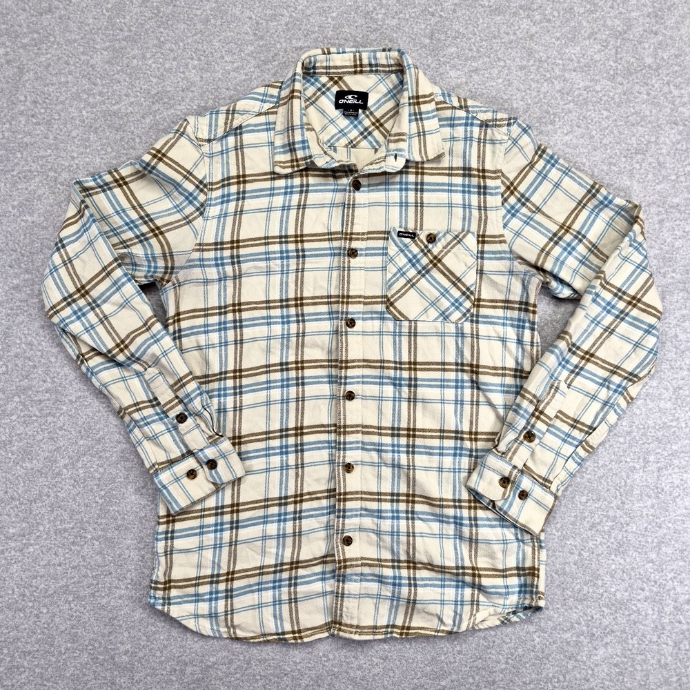O'Neill Shirt Mens Small Blue Plaid Flannel Long Sleeve Button Down Standard Fit